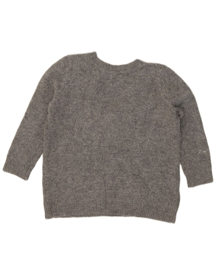 Zara Womens Graphic V-Neck Jumper Sweater UK 10 Small Grey