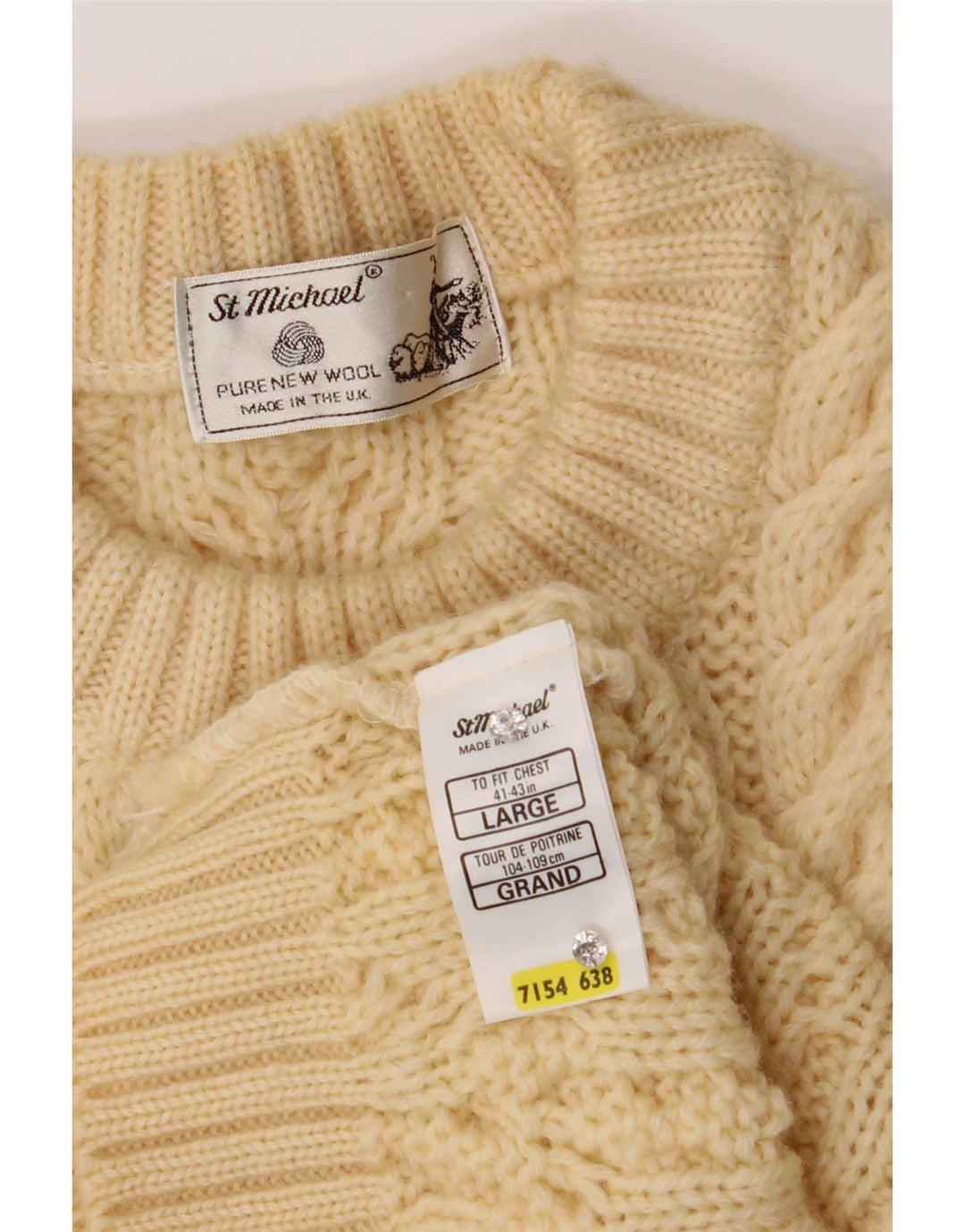 St Michael Mens Crew Neck Jumper Sweater Large Yellow Wool