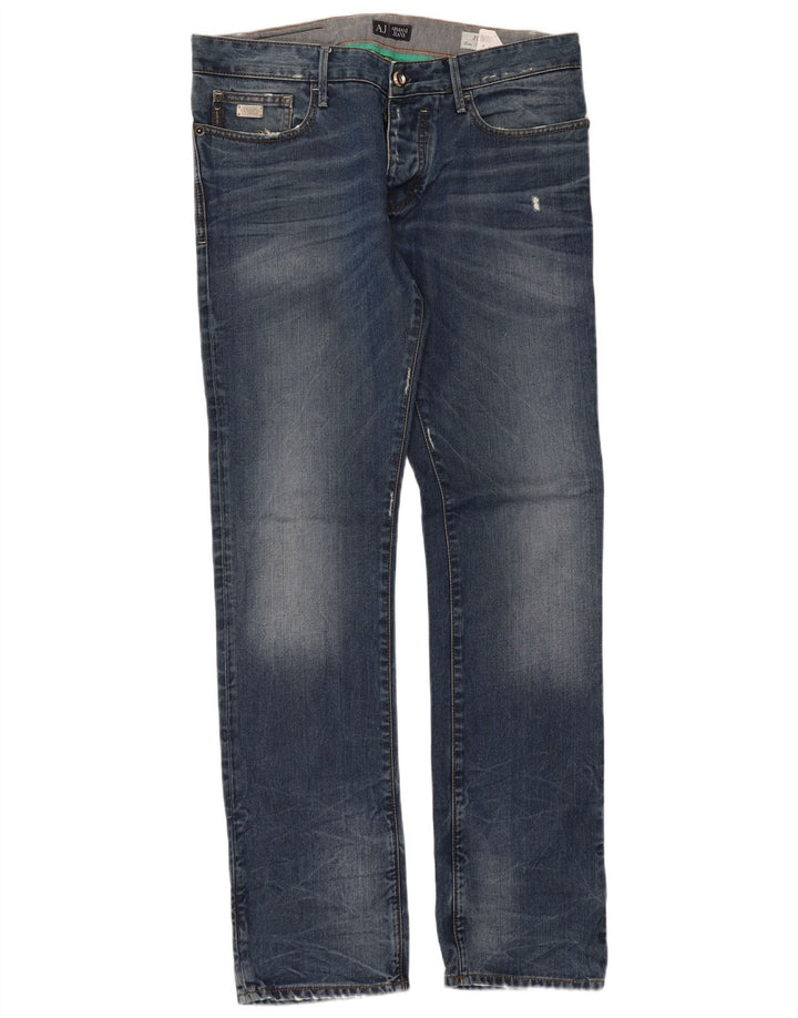 Armani Mens Distressed Slim Jeans W33 L33 Blue Cotton