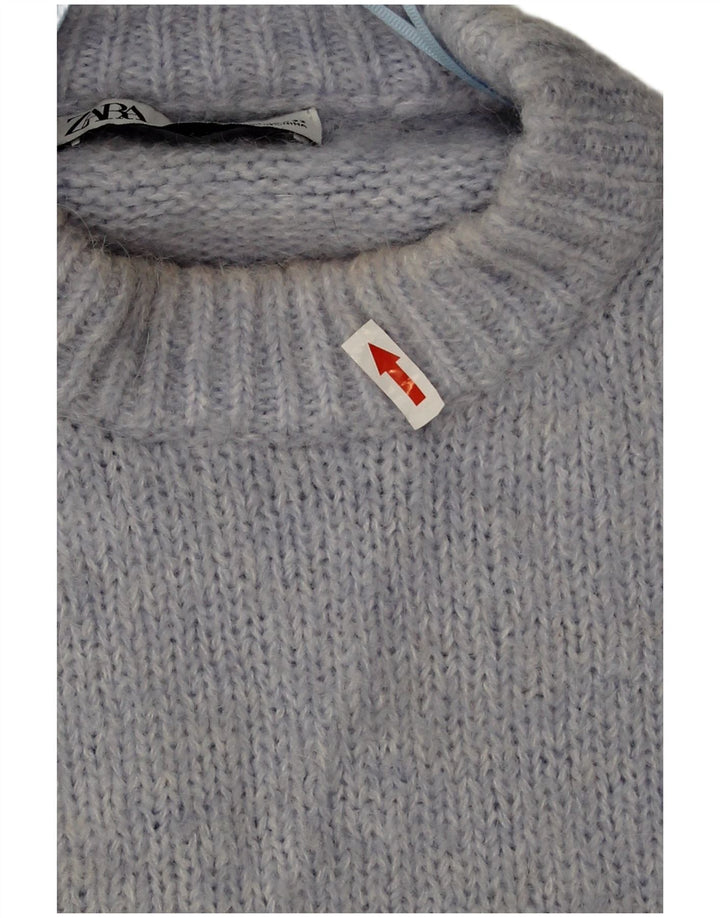 Zara Dame Oversized Crew Neck Jumper Sweater UK 18 XL Blå Polyester