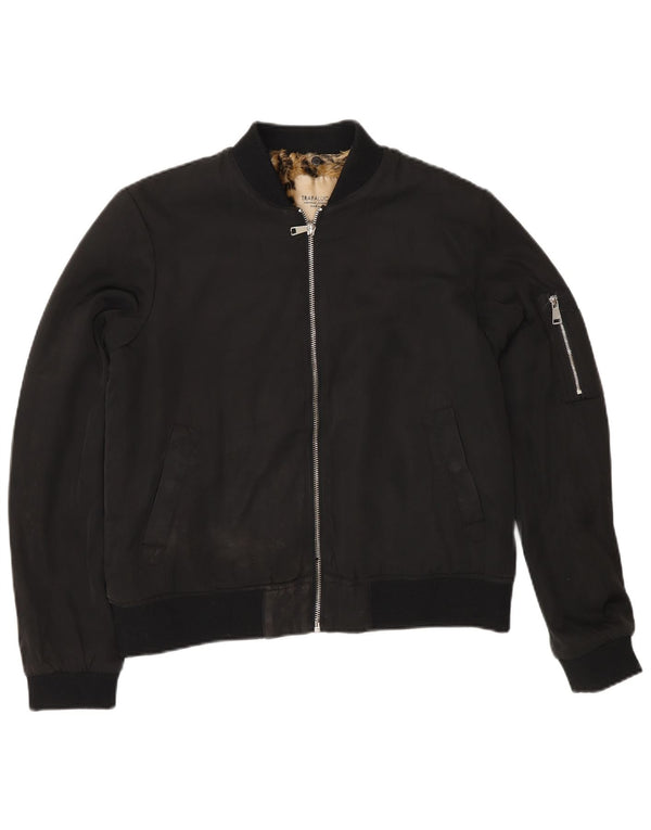 Zara Γυναικείο Sherpa Bomber Jacket UK 14 Medium Black Polyester