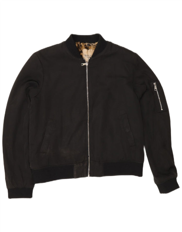 Zara Γυναικείο Sherpa Bomber Jacket UK 14 Medium Black Polyester