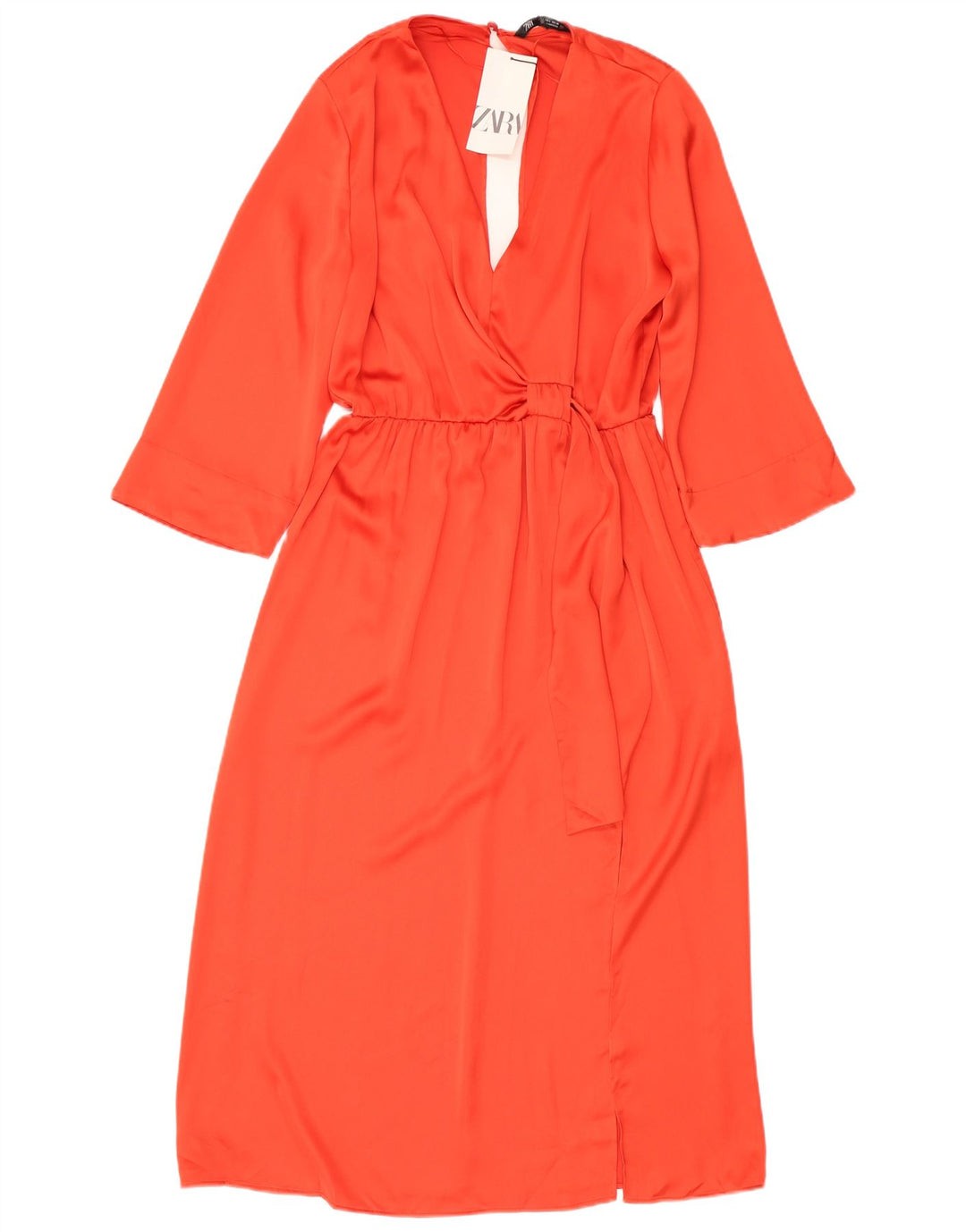 ZARA Womens 3/4 Sleeve Maxi Dress UK 16 Large Orange Polyester