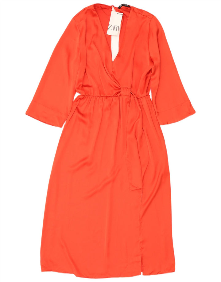 ZARA Womens 3/4 Sleeve Maxi Dress UK 16 Large Orange Polyester