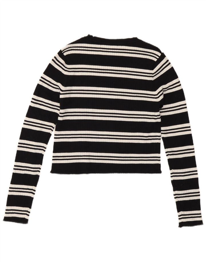 Zara Womens Crop Top Long Sleeve UK 12 Medium Black Striped