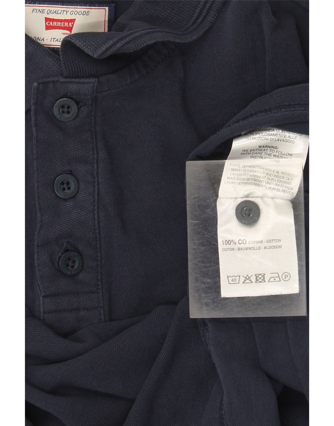 Carrera Mens Long Sleeve Regular Polo Shirt Medium Navy Blue Cotton