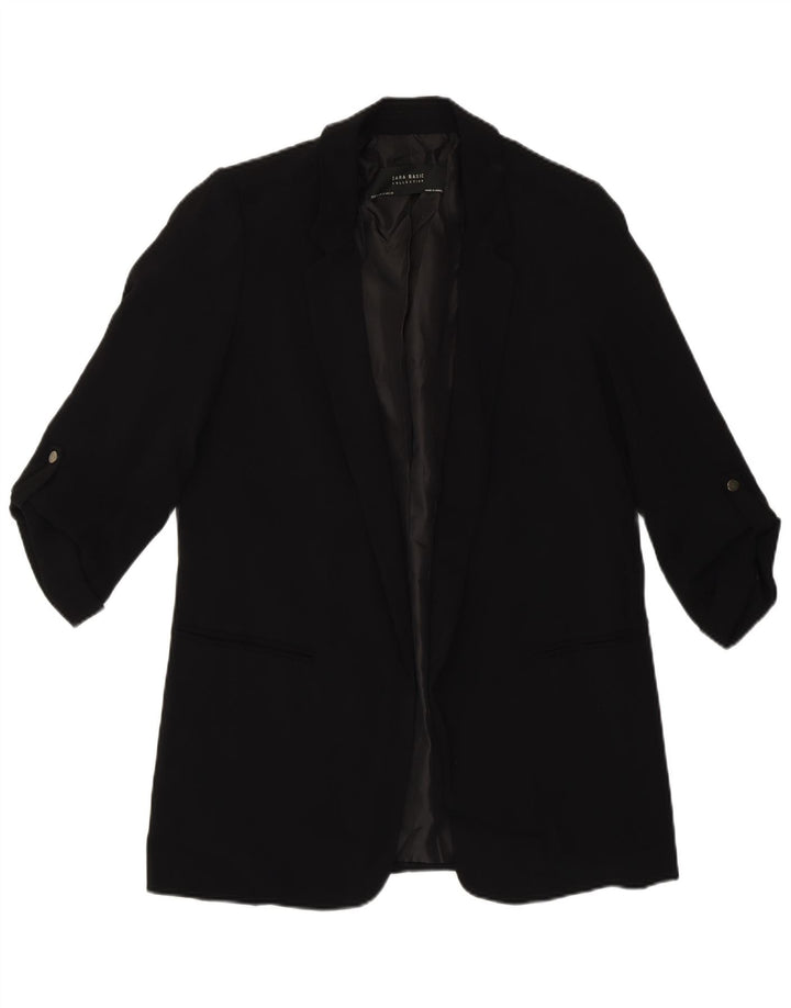 Zara Dame 3/4 ærmet åben blazerjakke UK 10 Lille sort polyester