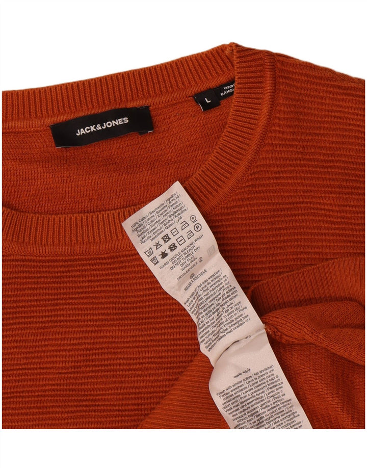 Jack & Jones Mens Crew Neck Jumper Sweater Large Orange Cotton