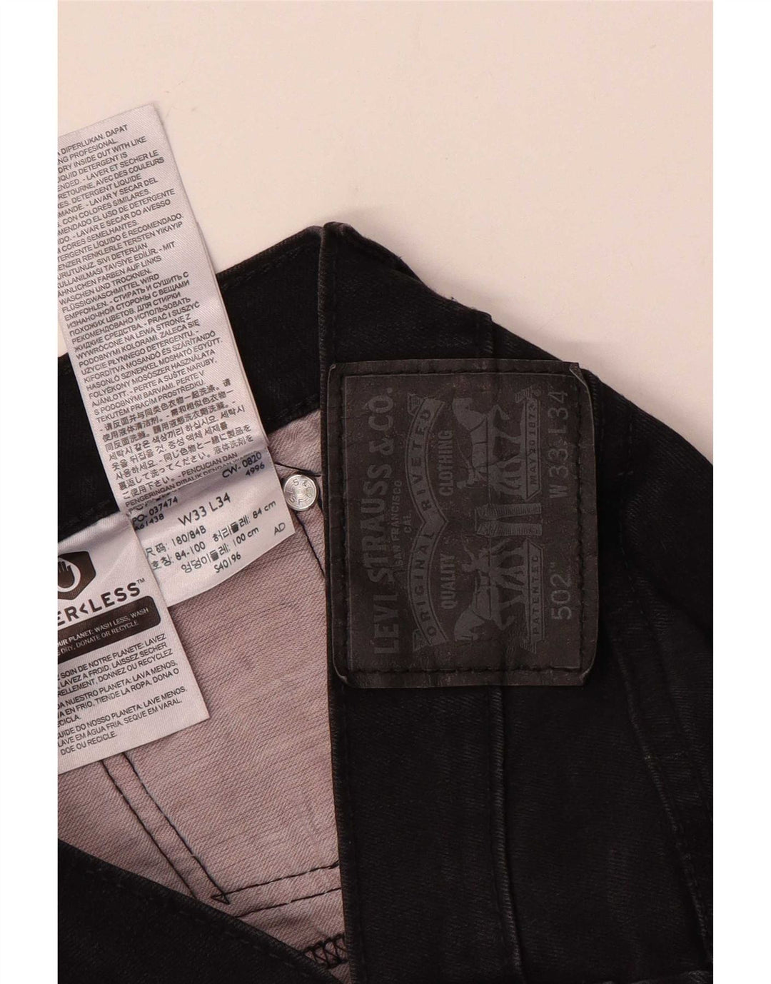 Levi's Mens 502 Tapered Jeans W33 L34 Black Cotton
