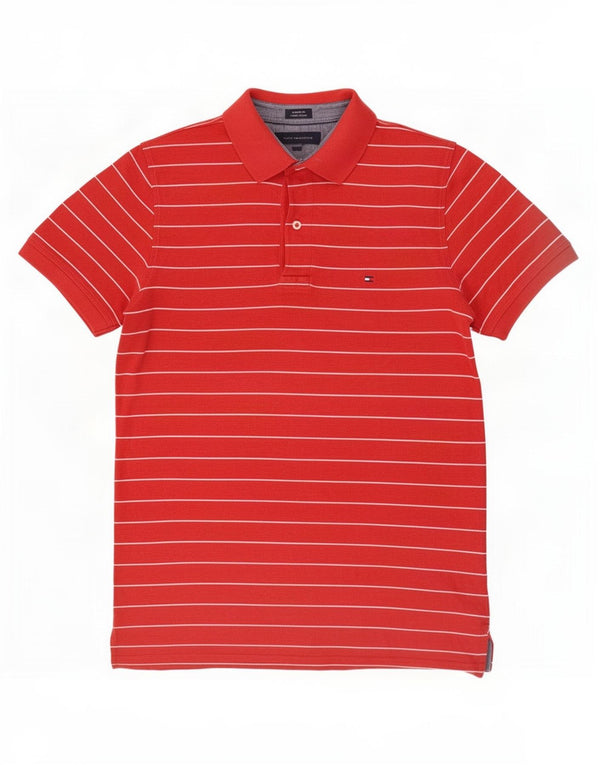 Tommy Hilfiger Mens Custom Fit Polo Shirt Medium Red Striped Cotton