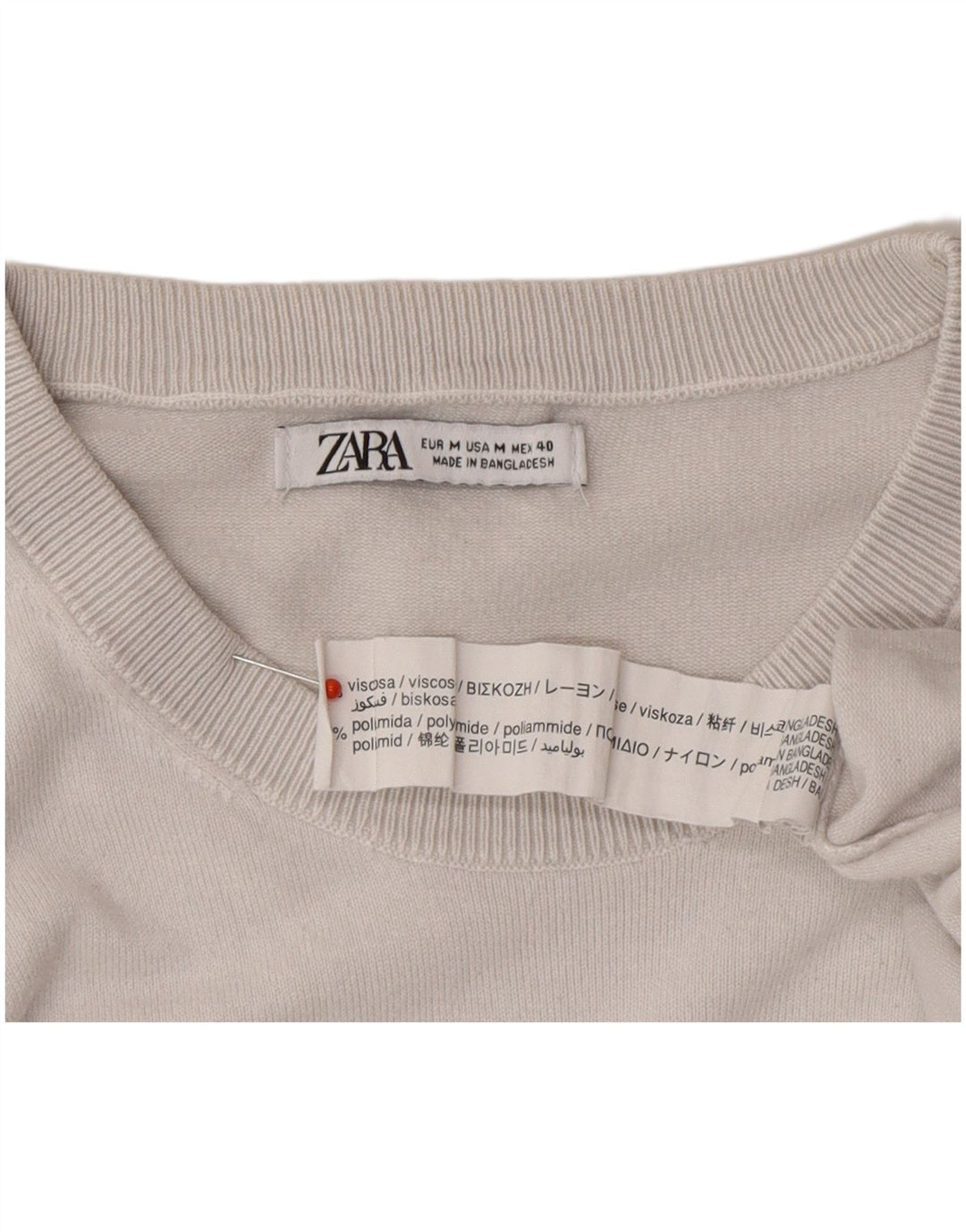ZARA Womens Short Sleeve Crew Neck Jumper Sweater UK 14 Medium White