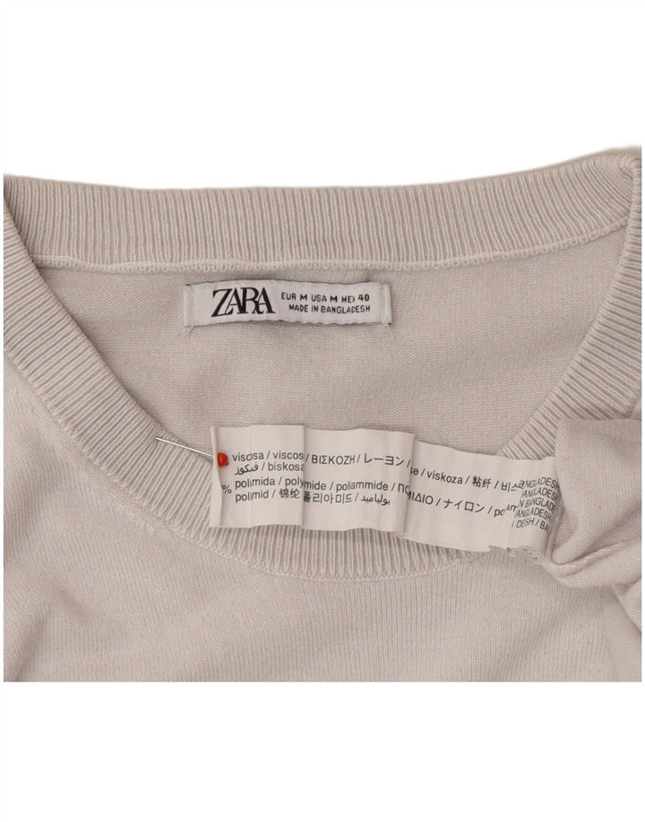 ZARA Womens Short Sleeve Crew Neck Jumper Sweater UK 14 Medium White