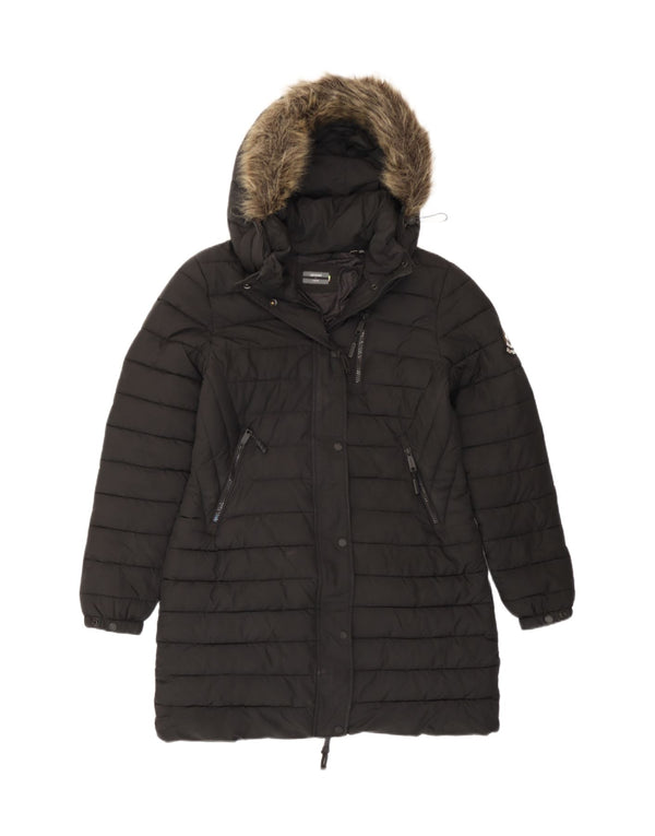 Superdry Veste matelassée à capuche pour femme UK 12 Medium Noir Polyester
