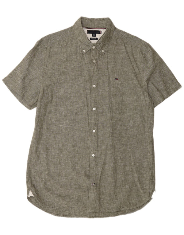 Tommy Hilfiger Chemise à manches courtes pour homme Coupe droite Grand lin vert
