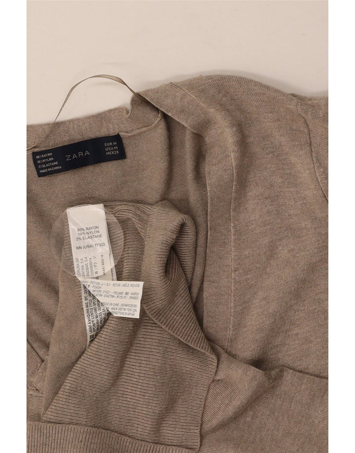 Maglione Cardigan Da Donna ZARA UK 14 Rayon Beige Medio