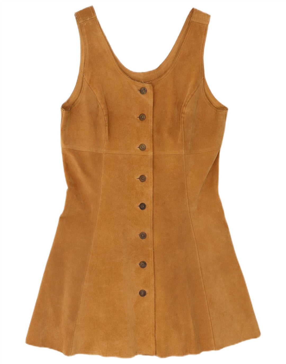 Vintage Dame Ærmeløs Ruskind Kjole IT 44 Medium Beige Læder
