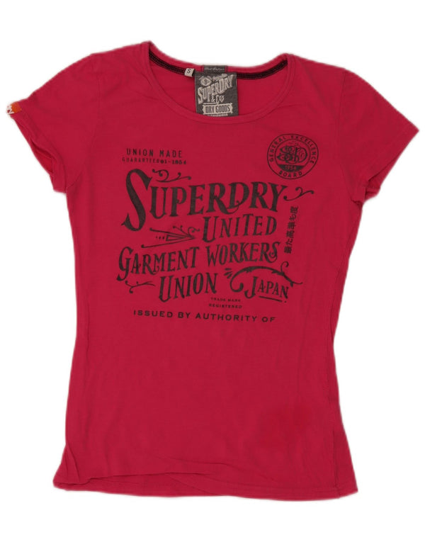 Superdry Damen Grafik-T-Shirt-Oberteil UK 10 Small Rosa Baumwolle
