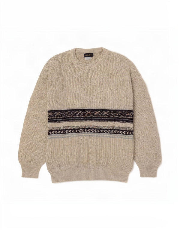 Claude De Pierre Herren-Pullover mit Rundhalsausschnitt, Größe L, Beige, Fair Isle