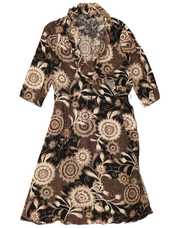Betty Jackson Womens 3/4 Sleeve Wrap Dress UK 16 Large Multicoloured Floral