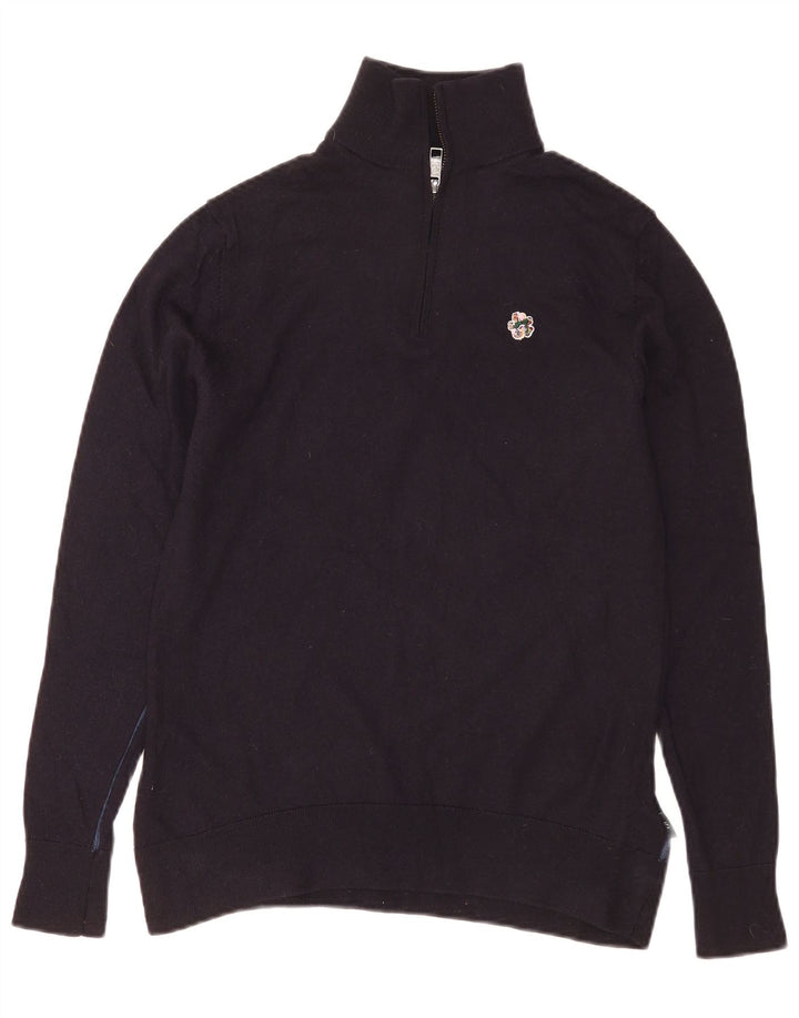 Ted Baker Maglione da uomo con zip e collo taglia 3 medio in lana blu navy
