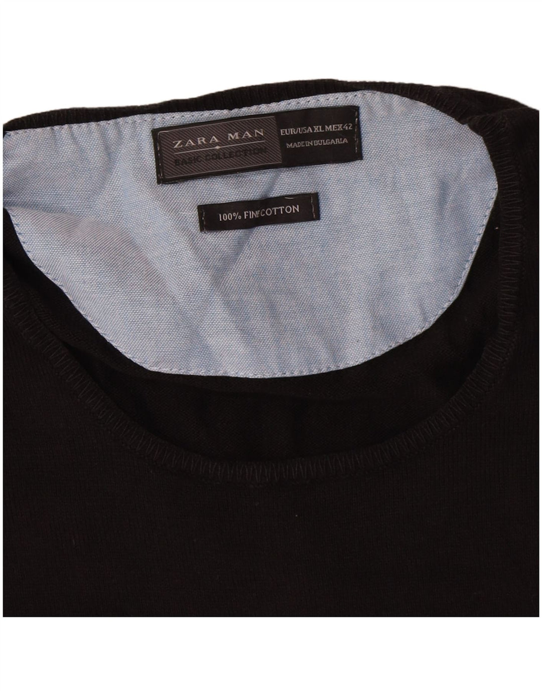 Zara Mens Crew Neck Jumper Sweater XL Black Cotton