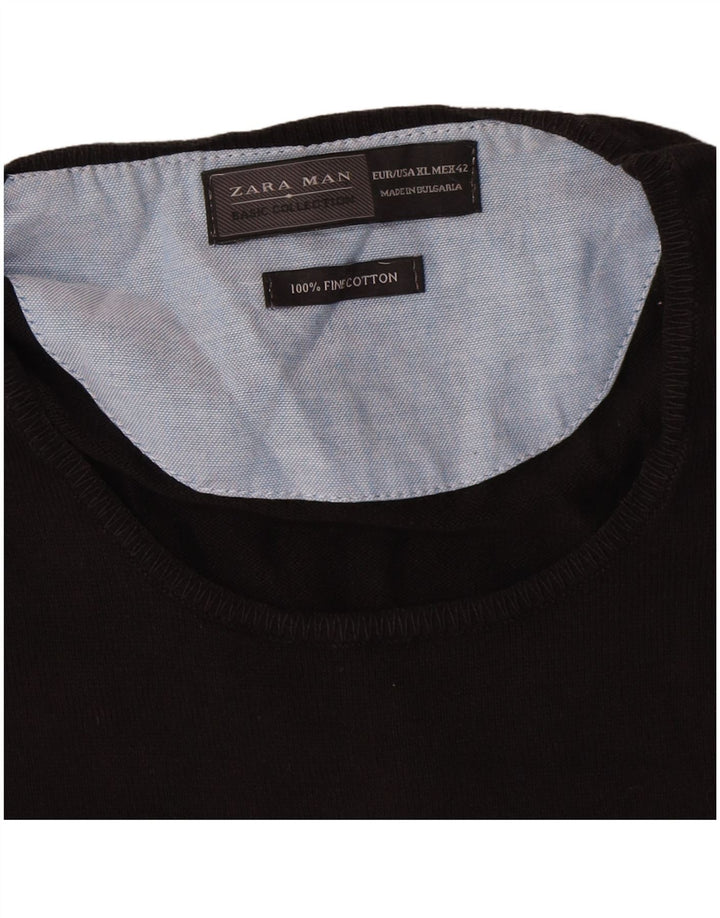 Zara Mens Crew Neck Jumper Sweater XL Black Cotton
