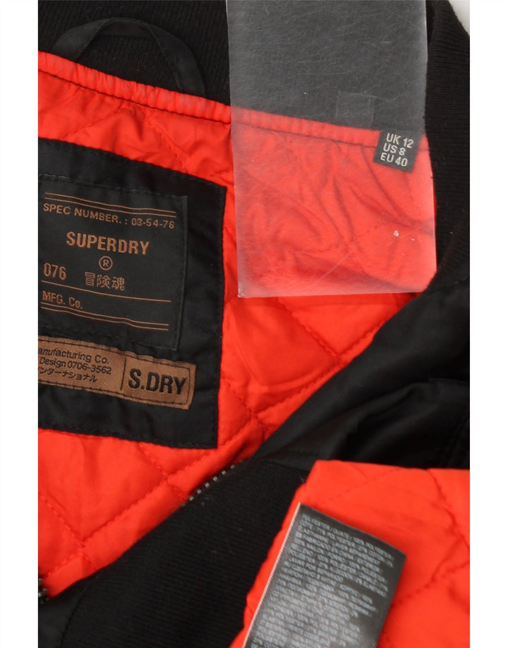 Superdry Womens Bomber Jacket UK 12 Medium  Black Polyester