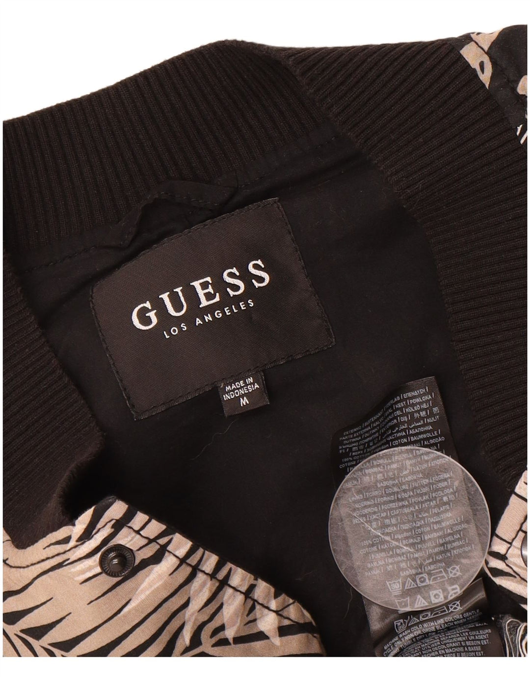 GUESS Mens Bomber Jacket UK 38 Medium Black Floral Cotton