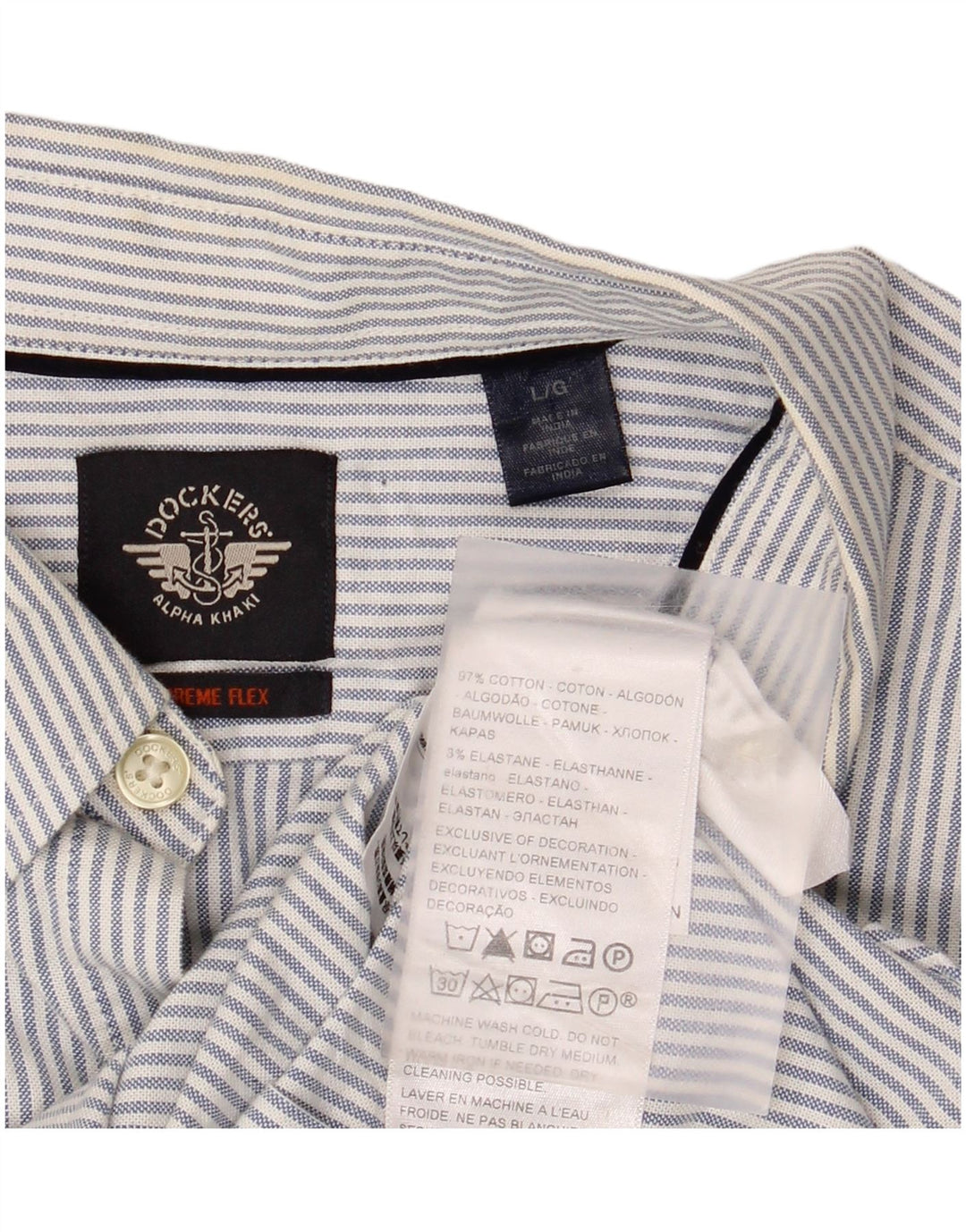Dockers Mens Shirt Large Blue Pinstripe Cotton