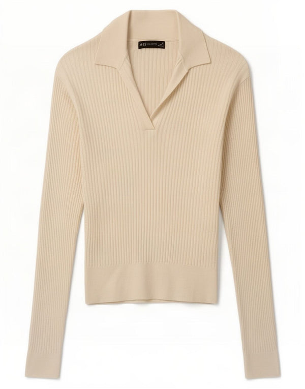 Marks & Spencer ženski džemper s polo ovratnikom UK 10 Small Off White