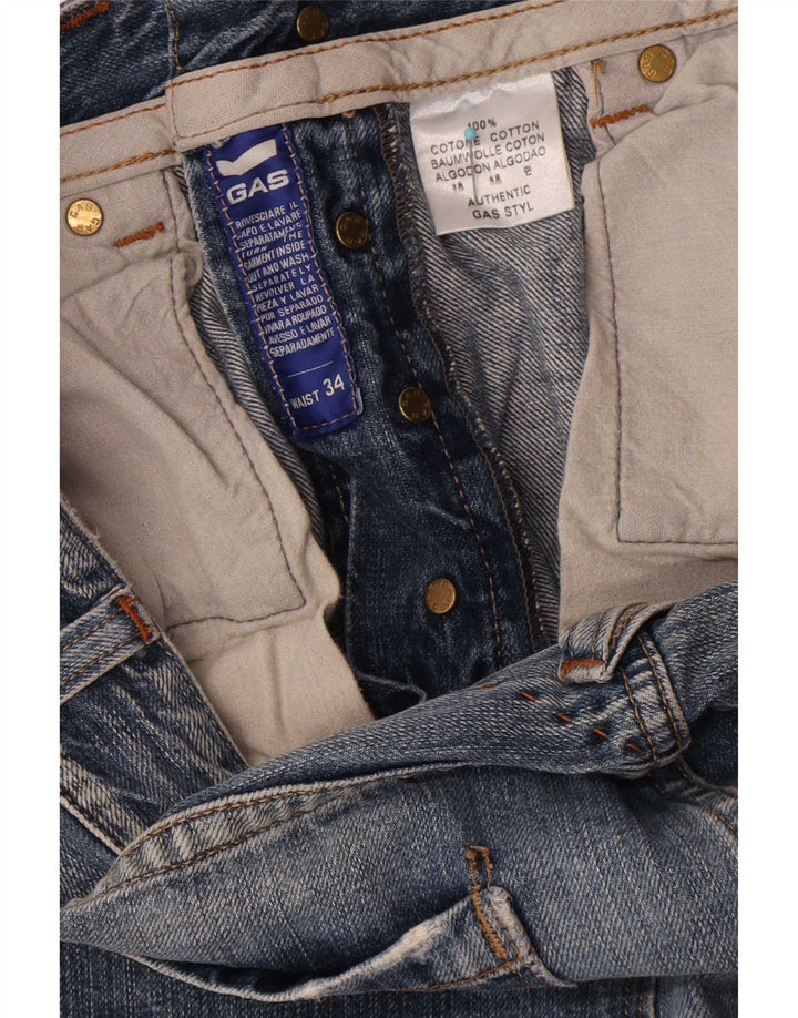 Gas Mens Straight Jeans W34 L34 Blue Cotton