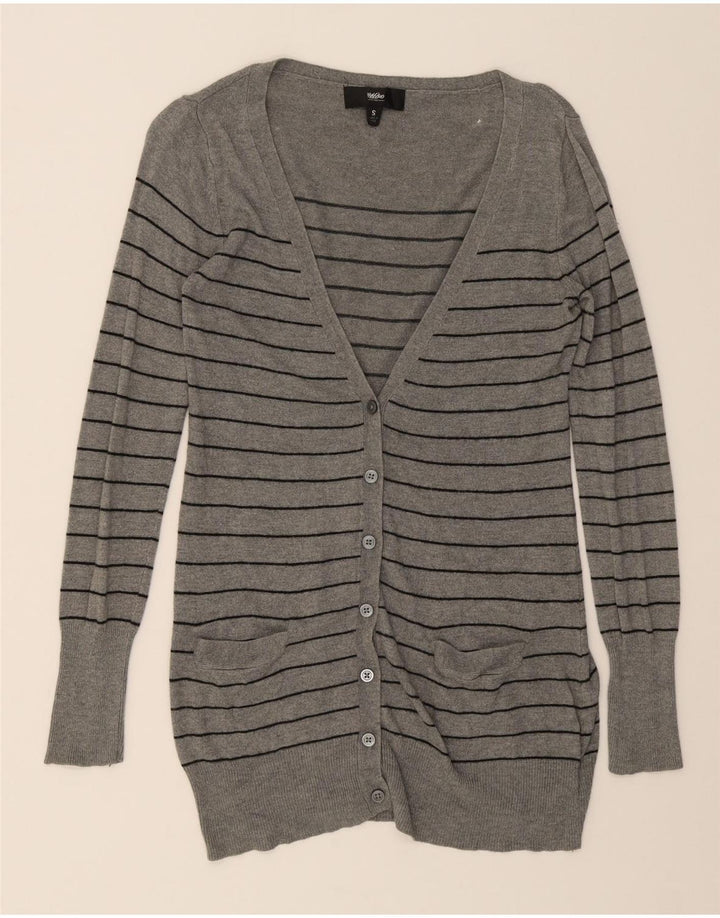 MOSSIMO Womens Cardigan Sweater UK 10 Small Grey Striped Nylon Vintage Mossimo and Second-Hand Mossimo from Messina Hembry 