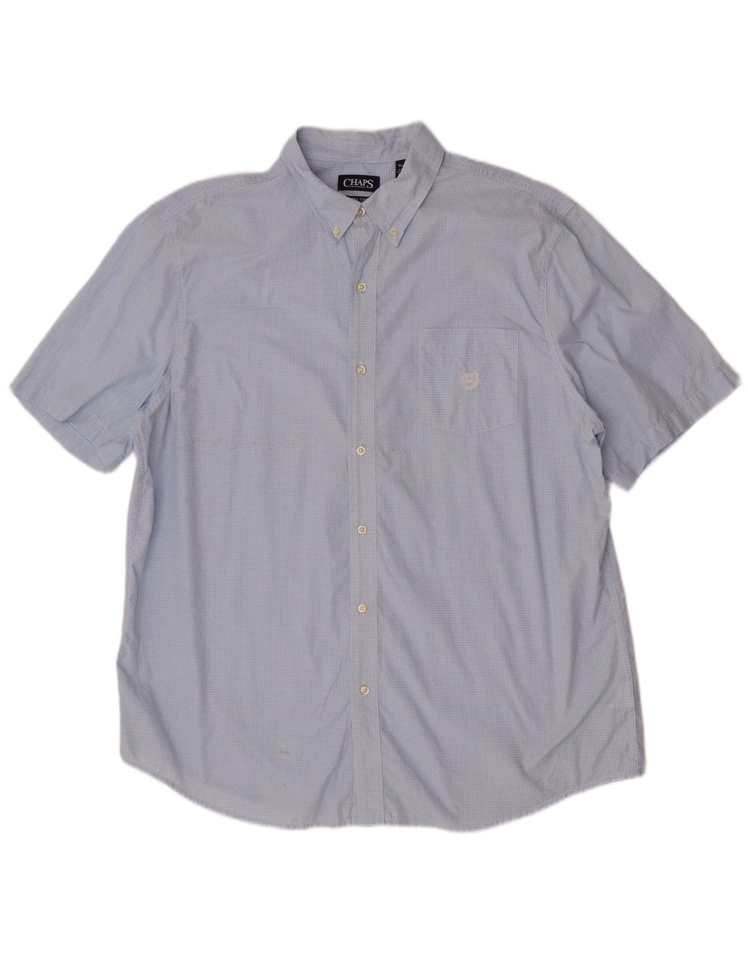 Chaps Mens Easy Care Short Sleeve Shirt XL Blue Check Cotton