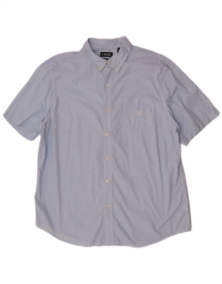 Chaps Mens Easy Care Short Sleeve Shirt XL Blue Check Cotton
