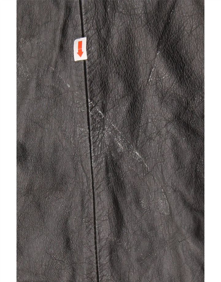 VINTAGE Womens Leather Coat UK 10 Small Black Leather