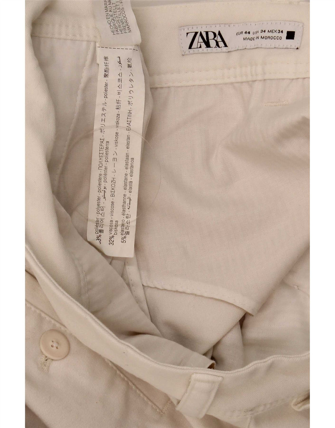 Zara Herre Slim Chino Bukser EU 44 Large W34 L30 Hvid Polyester