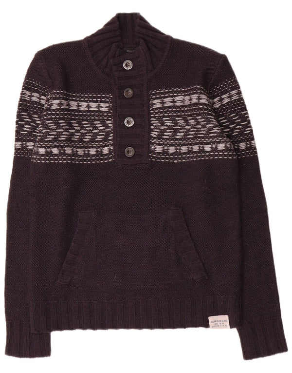 Calvin Klein Jeans Maglione da uomo con collo a bottoni blu navy medio