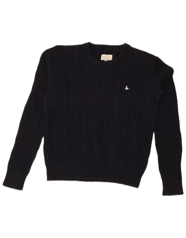 JACK WILLS Womens Crew Neck Jumper Sweater UK 12 Medium Navy Blue