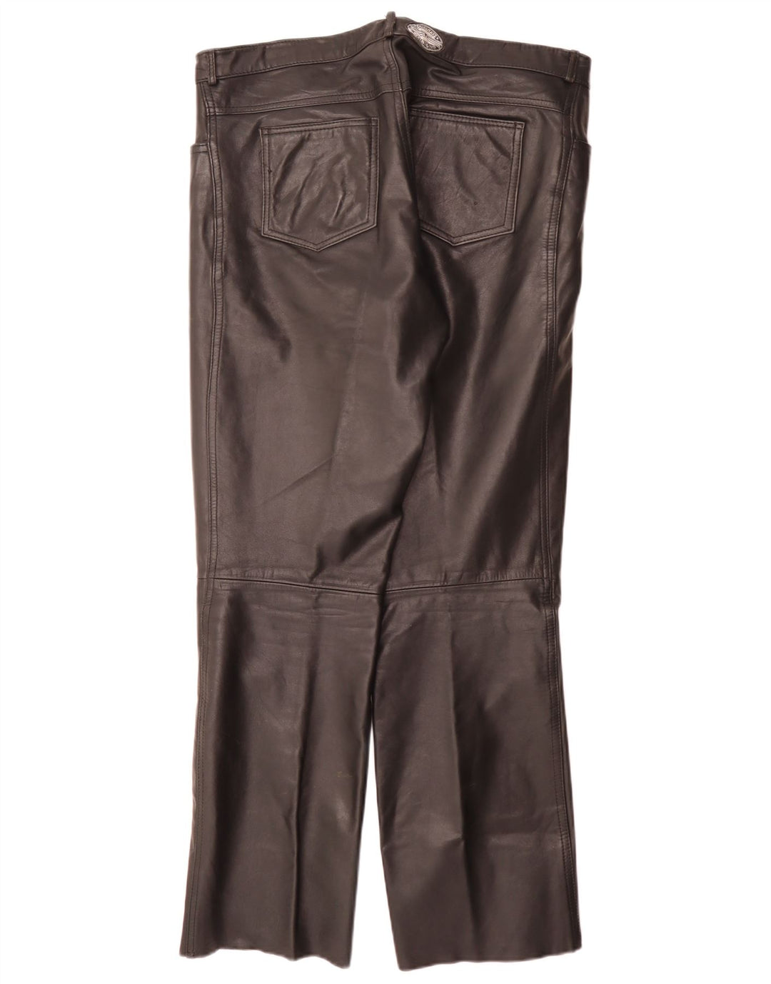 Vintage Mens Straight Leather Trousers W34 L32 Black