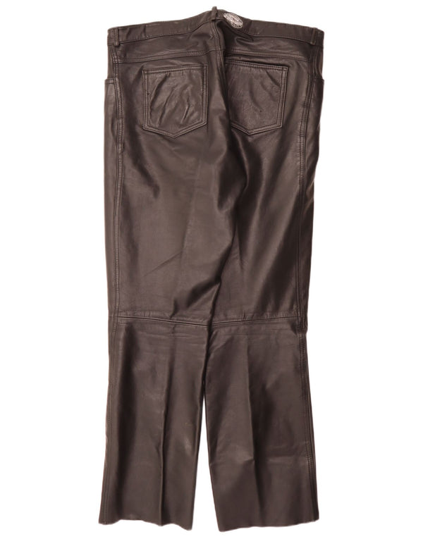 Pantaloni dritti in pelle vintage da uomo W34 L32 neri