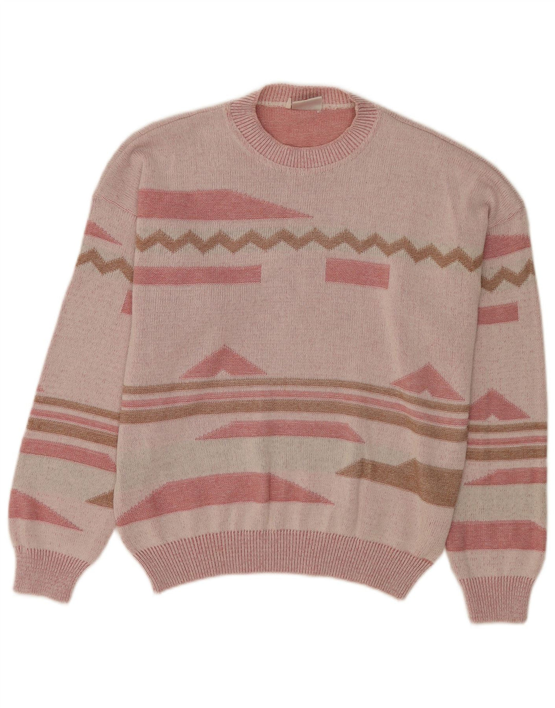 Vintage Mens Crew Neck Jumper Sweater IT 48/50 Medium Pink Geometric
