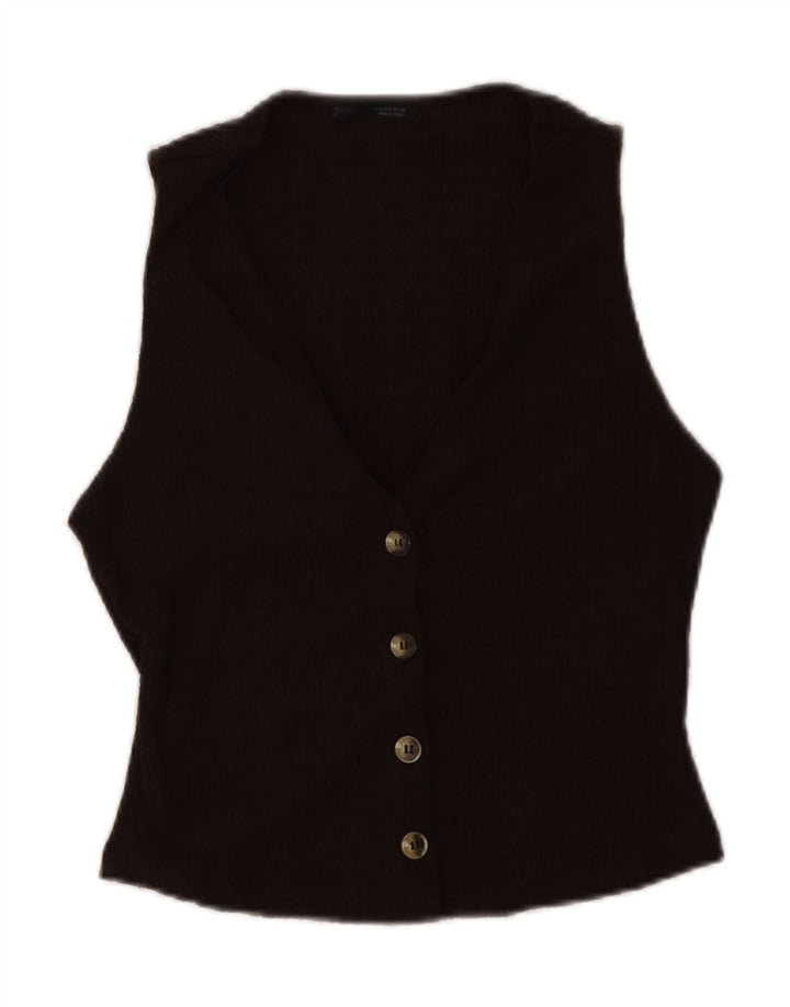 ZARA Womens Waistcoat UK 8 Small Brown Polyester