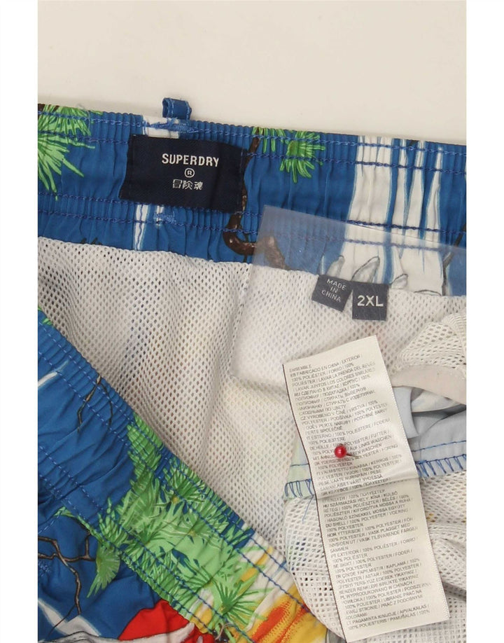 Superdry Mens Regular Swimming Shorts 2XL Blue Polyester Hawaiian