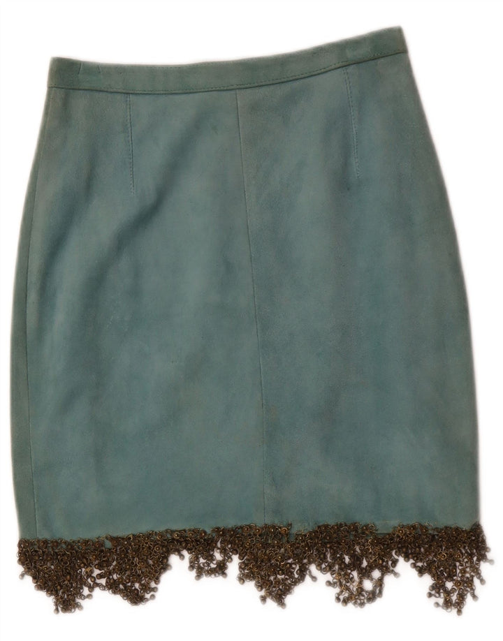 Vintage Womens Suede Skirt W26 Small Blue Leather