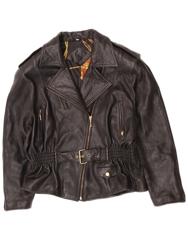 Vintage Womens Leather Biker Jacket EU 40 Medium Black