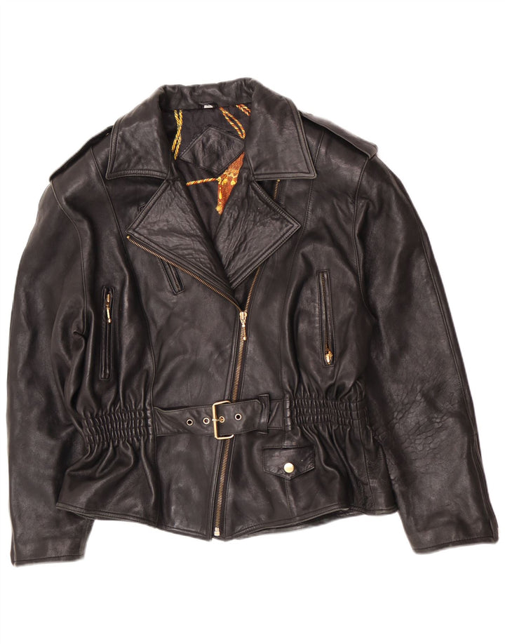 Vintage Damen Leder Bikerjacke EU 40 Medium Schwarz