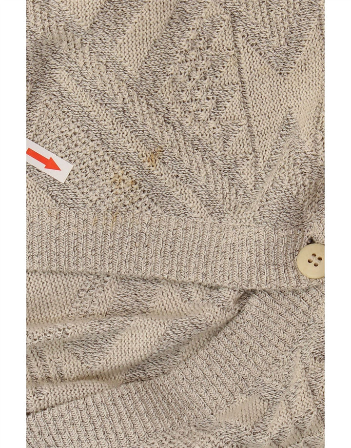 VINTAGE Mens Cardigan Sweater Large Grey Geometric Cotton
