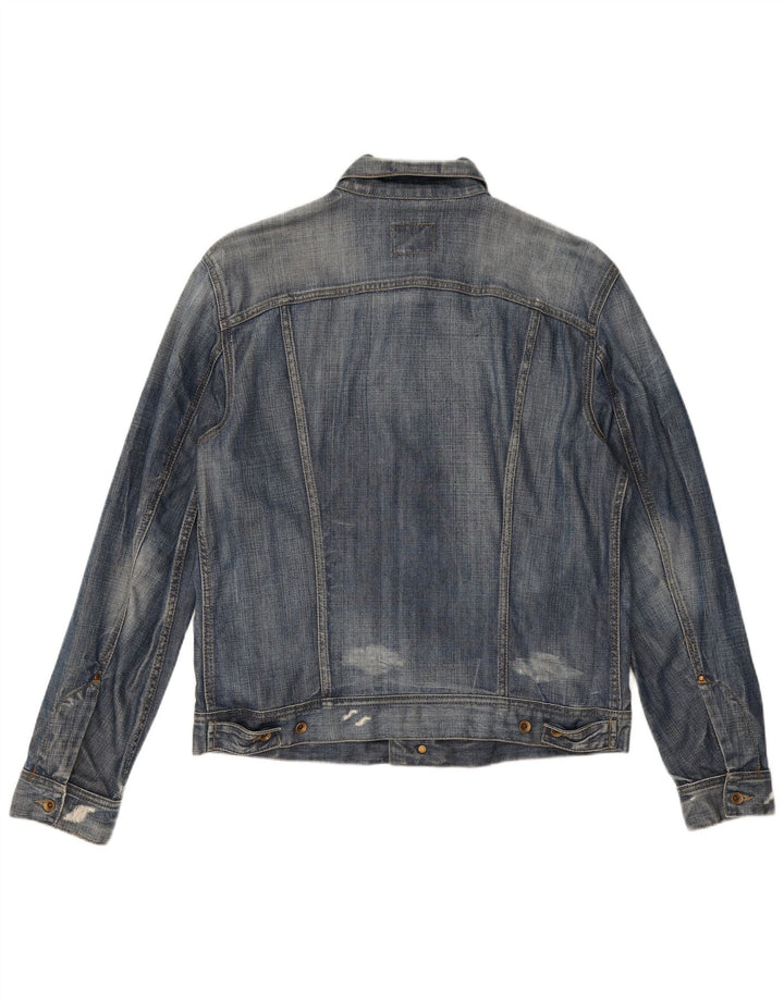 Gas Herren Distressed Jeansjacke UK 38 Mittelblaue Baumwolle