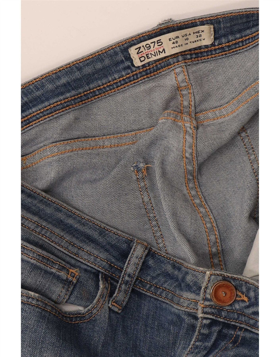 Zara Womens Distressed Straight Jeans EU 42 Large W32 L26 Blue