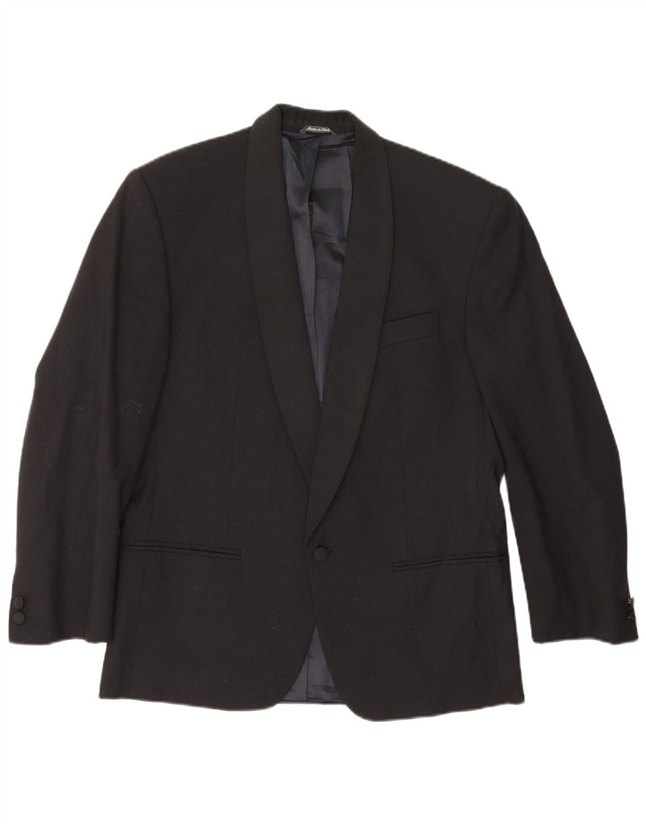 Vintage Herren 1 Knopf Blazer Jacke IT 48 Medium Schwarz Schurwolle Klassisch
